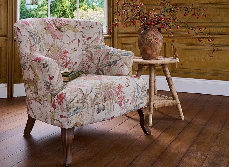 3 Grassington Chair in Floral Linen Lily Pad Vermillion